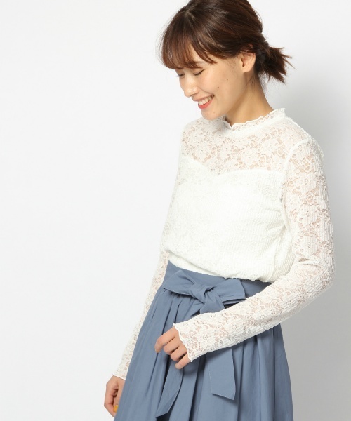 laboratory work（ラボラトリーワーク）の「ハイネックプリーツレースプルオーバー（Tシャツ/カットソー・レディース・ホワイト/ブラック・MEDIUM）」の6枚目の写真