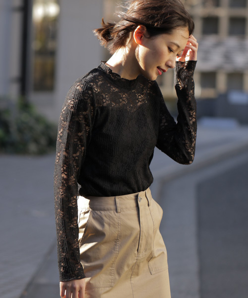 laboratory work（ラボラトリーワーク）の「ハイネックプリーツレースプルオーバー（Tシャツ/カットソー・レディース・ホワイト/ブラック・MEDIUM）」の17枚目の写真