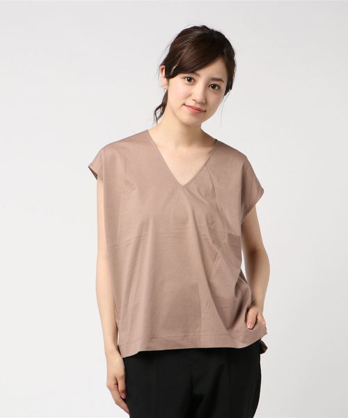 JETSET SOLO PLUS （ジェットセットソロプラス）の「Wバイオシルケットフレンチスリーブカットソー（Tシャツ/カットソー・レディース・ブラック/ベージュ/オフホワイト/カーキ・FREE）」の3枚目の写真