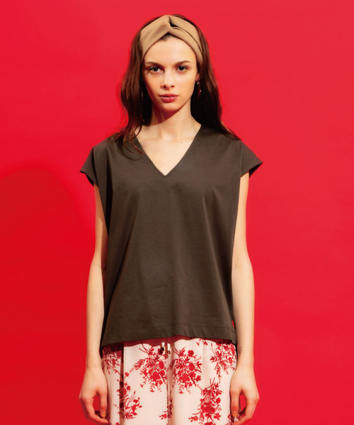 JETSET SOLO PLUS （ジェットセットソロプラス）の「Wバイオシルケットフレンチスリーブカットソー（Tシャツ/カットソー・レディース・ブラック/ベージュ/オフホワイト/カーキ・FREE）」の5枚目の写真
