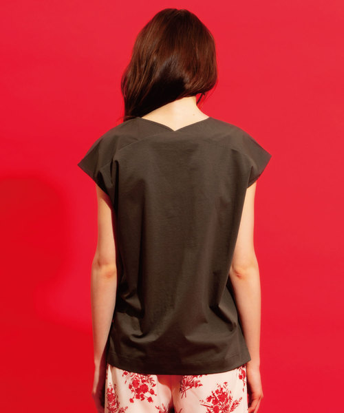JETSET SOLO PLUS （ジェットセットソロプラス）の「Wバイオシルケットフレンチスリーブカットソー（Tシャツ/カットソー・レディース・ブラック/ベージュ/オフホワイト/カーキ・FREE）」の7枚目の写真