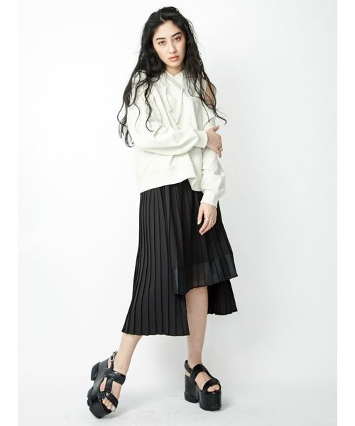 EVRIS（エヴリス）の「ステップヘムプリーツミディスカート（スカート・レディース・オレンジ/ブラック・MEDIUM/SMALL）」の5枚目の写真