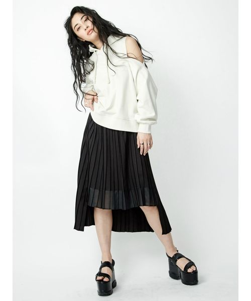 EVRIS（エヴリス）の「ステップヘムプリーツミディスカート（スカート・レディース・オレンジ/ブラック・MEDIUM/SMALL）」の6枚目の写真