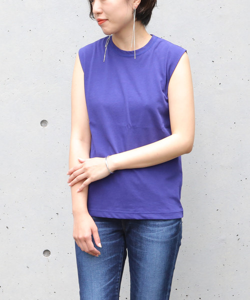 Liesse(リエス)の「コットンノースリーブ(Tシャツ/カットソー・レディース・チャコールグレー/ベージュ/パープル・FREE)」の3枚目の写真