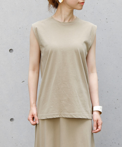 Liesse(リエス)の「コットンノースリーブ(Tシャツ/カットソー・レディース・チャコールグレー/ベージュ/パープル・FREE)」の11枚目の写真