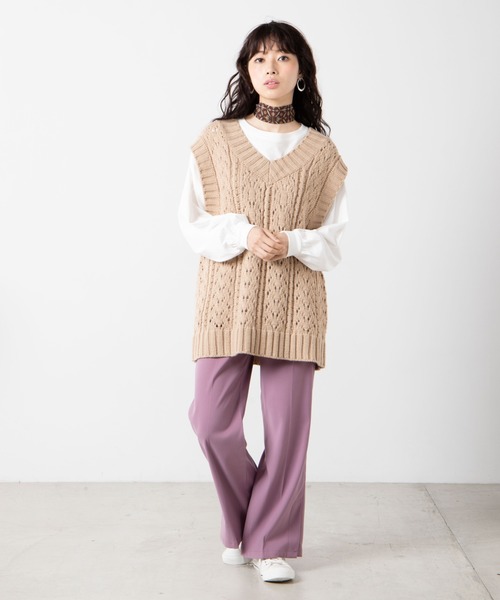 WEGO(ウィゴー)の「WEGO/フェイクスエードカラーパンツ(スラックス・レディース・グリーン/ライトベージュ/パープル/サックスブルー/イエロー/ダークブラウン/ブラック・FREE)」の11枚目の写真