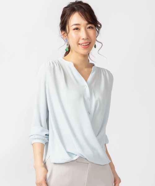 JETSET SOLO PLUS (ジェットセットソロプラス)の「バー釦カシュクールブラウス(シャツ/ブラウス・レディース・ピンク/サックスブルー・FREE)」の1枚目の写真