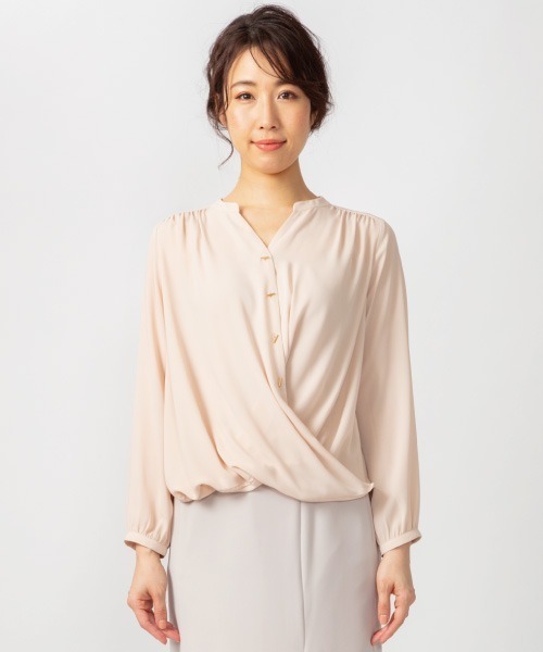 JETSET SOLO PLUS (ジェットセットソロプラス)の「バー釦カシュクールブラウス(シャツ/ブラウス・レディース・ピンク/サックスブルー・FREE)」の3枚目の写真