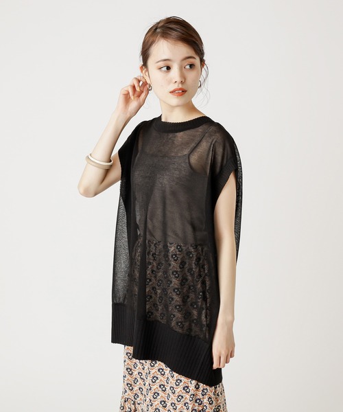 mystic(ミスティック)の「BACKリボンシアーニットベスト(ベスト・レディース・ブラック/ベージュ/アイボリー・FREE)」の1枚目の写真