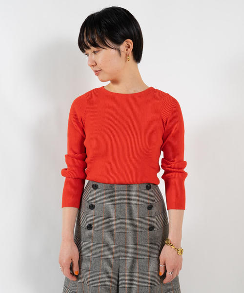 TOMORROWLAND （トゥモローランド）の「コットンリブ ボートネックプルオーバー（ニット/セーター・レディース・ネイビー/レッド/サックスブルー/ライトベージュ/ブルー系その他4・S）」の5枚目の写真