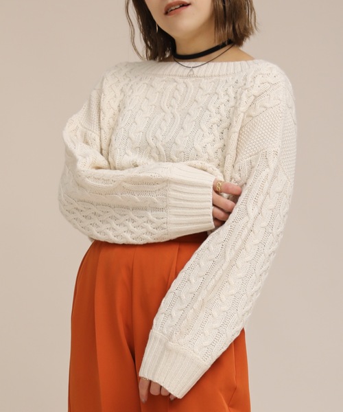 ap retro(アプレトロ)の「キーネックケーブルニットプルオーバー【ZOZOTOWN限定商品】(ニット/セーター・レディース・オフホワイト/ブラック/ダークグリーン/ブラウン/ベージュ/グレイッシュベージュ/ダークオレンジ・FREE)」の19枚目の写真