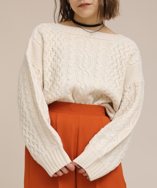 ap retro(アプレトロ)の「キーネックケーブルニットプルオーバー【ZOZOTOWN限定商品】(ニット/セーター・レディース・オフホワイト/ブラック/ダークグリーン/ブラウン/ベージュ/グレイッシュベージュ/ダークオレンジ・FREE)」の18枚目の写真