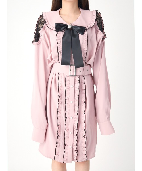 Rouge アンクルージュ のファッション メロウフリルビッグシャツ ワンピース ワンピース Ank Ank