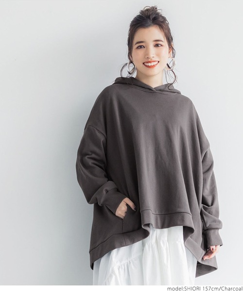 coca（coca）（コカ）の「バックフレアパーカー（パーカー・レディース・グレー/チャコールグレー・ONE SIZE）」の6枚目の写真