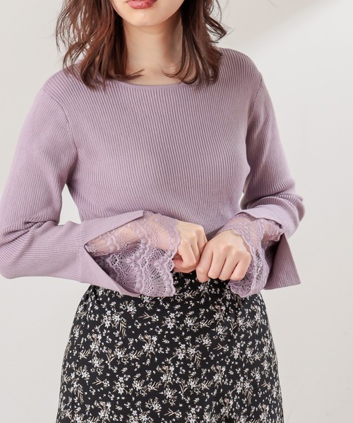 natural couture(ナチュラルクチュール)の「【WEB限定カラー有り】前後2WAY袖口レースニット(ニット/セーター・レディース・ブラック/アイボリー/ミント/ラベンダー/その他1/その他2/ライトベージュ・FREE)」の6枚目の写真