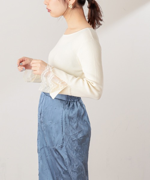 natural couture(ナチュラルクチュール)の「【WEB限定カラー有り】前後2WAY袖口レースニット(ニット/セーター・レディース・ブラック/アイボリー/ミント/ラベンダー/その他1/その他2/ライトベージュ・FREE)」の1枚目の写真
