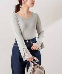 【WEB限定カラー有り】前後2WAY袖口レースニット