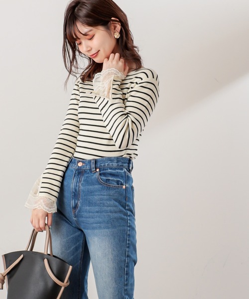 natural couture(ナチュラルクチュール)の「【WEB限定カラー有り】前後2WAY袖口レースニット(ニット/セーター・レディース・ブラック/アイボリー/ミント/ラベンダー/その他1/その他2/ライトベージュ・FREE)」の9枚目の写真