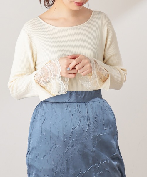 natural couture(ナチュラルクチュール)の「【WEB限定カラー有り】前後2WAY袖口レースニット(ニット/セーター・レディース・ブラック/アイボリー/ミント/ラベンダー/その他1/その他2/ライトベージュ・FREE)」の8枚目の写真