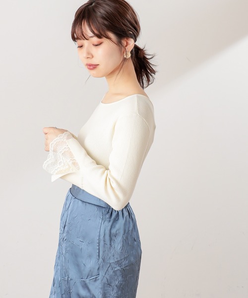 natural couture(ナチュラルクチュール)の「【WEB限定カラー有り】前後2WAY袖口レースニット(ニット/セーター・レディース・ブラック/アイボリー/ミント/ラベンダー/その他1/その他2/ライトベージュ・FREE)」の10枚目の写真