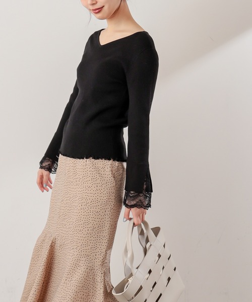 natural couture(ナチュラルクチュール)の「【WEB限定カラー有り】前後2WAY袖口レースニット(ニット/セーター・レディース・ブラック/アイボリー/ミント/ラベンダー/その他1/その他2/ライトベージュ・FREE)」の15枚目の写真