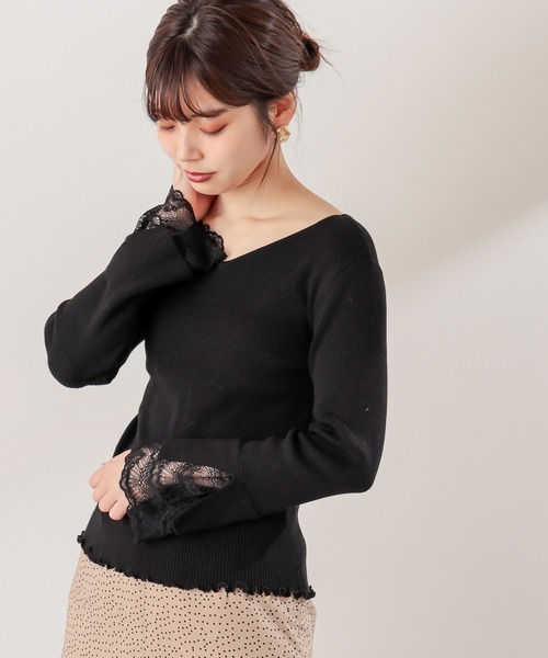 natural couture(ナチュラルクチュール)の「【WEB限定カラー有り】前後2WAY袖口レースニット(ニット/セーター・レディース・ブラック/アイボリー/ミント/ラベンダー/その他1/その他2/ライトベージュ・FREE)」の16枚目の写真