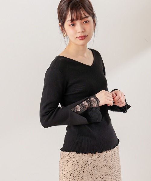 natural couture(ナチュラルクチュール)の「【WEB限定カラー有り】前後2WAY袖口レースニット(ニット/セーター・レディース・ブラック/アイボリー/ミント/ラベンダー/その他1/その他2/ライトベージュ・FREE)」の11枚目の写真