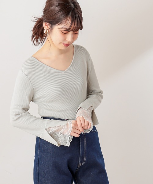 natural couture(ナチュラルクチュール)の「【WEB限定カラー有り】前後2WAY袖口レースニット(ニット/セーター・レディース・ブラック/アイボリー/ミント/ラベンダー/その他1/その他2/ライトベージュ・FREE)」の17枚目の写真