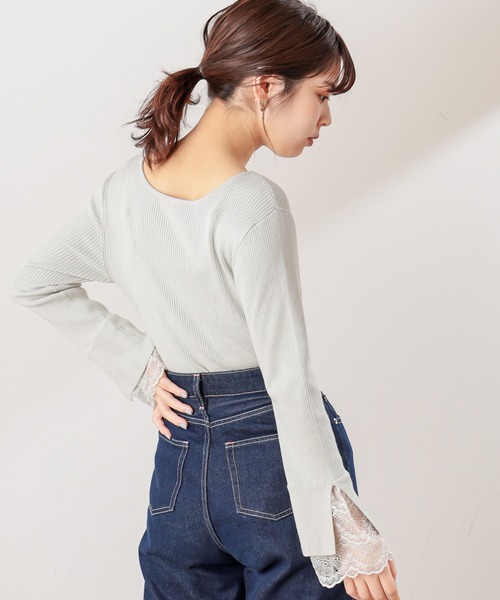 natural couture(ナチュラルクチュール)の「【WEB限定カラー有り】前後2WAY袖口レースニット(ニット/セーター・レディース・ブラック/アイボリー/ミント/ラベンダー/その他1/その他2/ライトベージュ・FREE)」の20枚目の写真