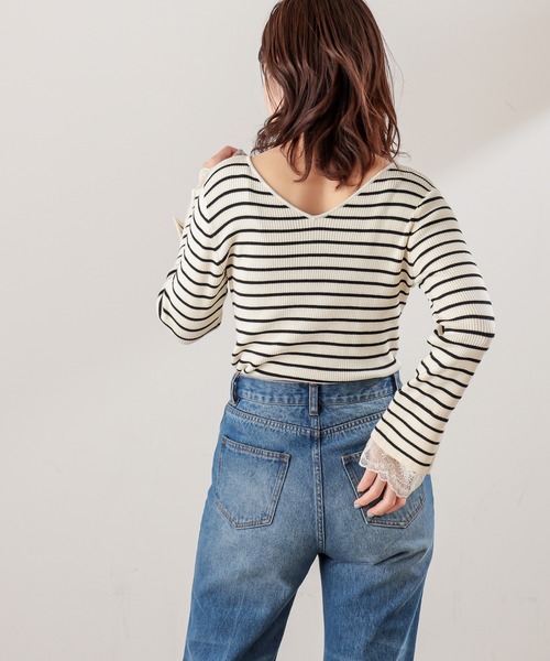 natural couture(ナチュラルクチュール)の「【WEB限定カラー有り】前後2WAY袖口レースニット(ニット/セーター・レディース・ブラック/アイボリー/ミント/ラベンダー/その他1/その他2/ライトベージュ・FREE)」の18枚目の写真