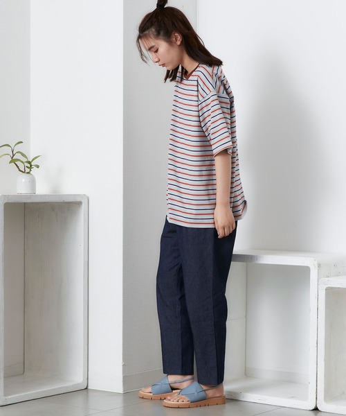 POU DOU DOU（プードゥドゥ）の「マルチボーダー オーバーサイズ Tee（Tシャツ/カットソー・レディース・ブルー/オフホワイト/ミント・3）」の5枚目の写真