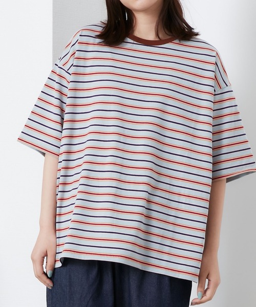 POU DOU DOU（プードゥドゥ）の「マルチボーダー オーバーサイズ Tee（Tシャツ/カットソー・レディース・ブルー/オフホワイト/ミント・3）」の11枚目の写真