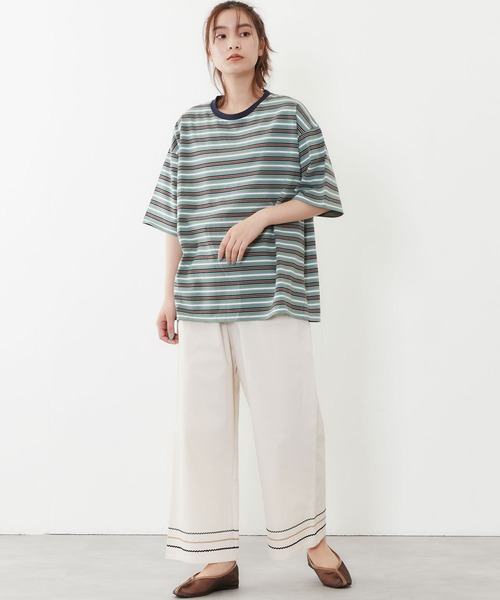 POU DOU DOU（プードゥドゥ）の「マルチボーダー オーバーサイズ Tee（Tシャツ/カットソー・レディース・ブルー/オフホワイト/ミント・3）」の12枚目の写真