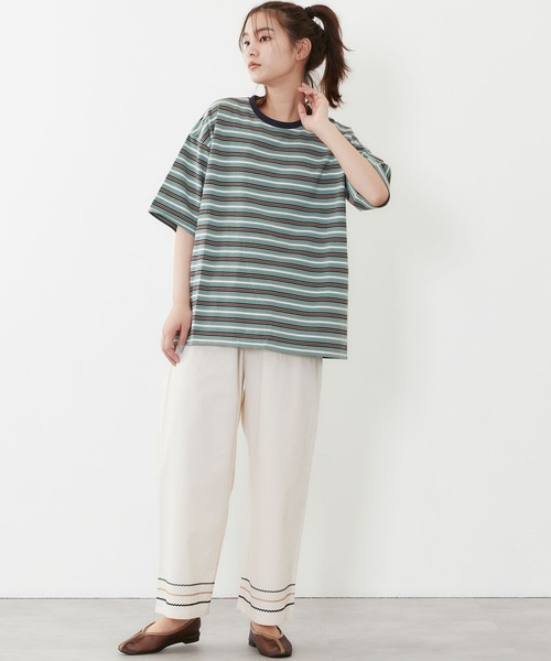 POU DOU DOU（プードゥドゥ）の「マルチボーダー オーバーサイズ Tee（Tシャツ/カットソー・レディース・ブルー/オフホワイト/ミント・3）」の13枚目の写真