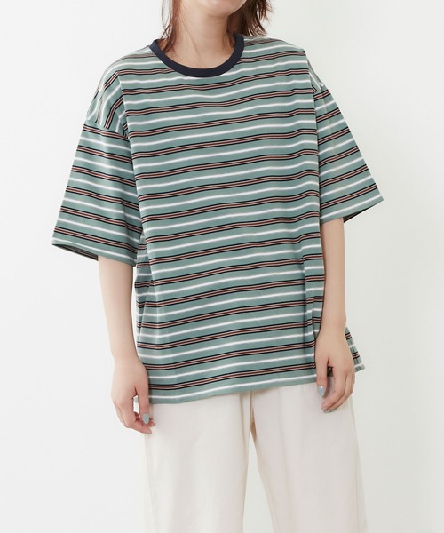 POU DOU DOU（プードゥドゥ）の「マルチボーダー オーバーサイズ Tee（Tシャツ/カットソー・レディース・ブルー/オフホワイト/ミント・3）」の15枚目の写真