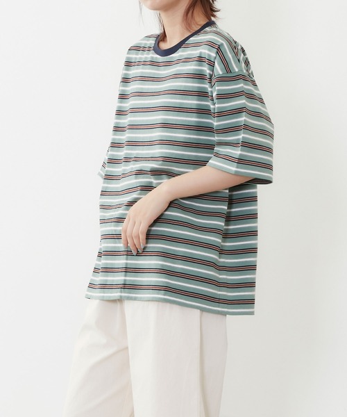 POU DOU DOU（プードゥドゥ）の「マルチボーダー オーバーサイズ Tee（Tシャツ/カットソー・レディース・ブルー/オフホワイト/ミント・3）」の16枚目の写真