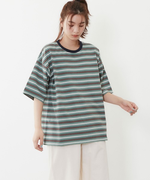 POU DOU DOU（プードゥドゥ）の「マルチボーダー オーバーサイズ Tee（Tシャツ/カットソー・レディース・ブルー/オフホワイト/ミント・3）」の17枚目の写真