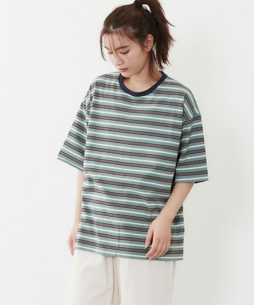 POU DOU DOU（プードゥドゥ）の「マルチボーダー オーバーサイズ Tee（Tシャツ/カットソー・レディース・ブルー/オフホワイト/ミント・3）」の18枚目の写真