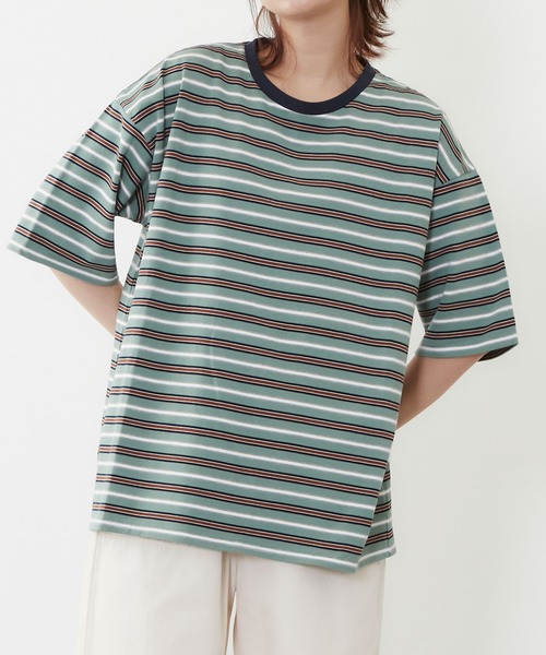 POU DOU DOU（プードゥドゥ）の「マルチボーダー オーバーサイズ Tee（Tシャツ/カットソー・レディース・ブルー/オフホワイト/ミント・3）」の20枚目の写真