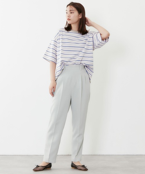 POU DOU DOU（プードゥドゥ）の「マルチボーダー オーバーサイズ Tee（Tシャツ/カットソー・レディース・ブルー/オフホワイト/ミント・3）」の21枚目の写真