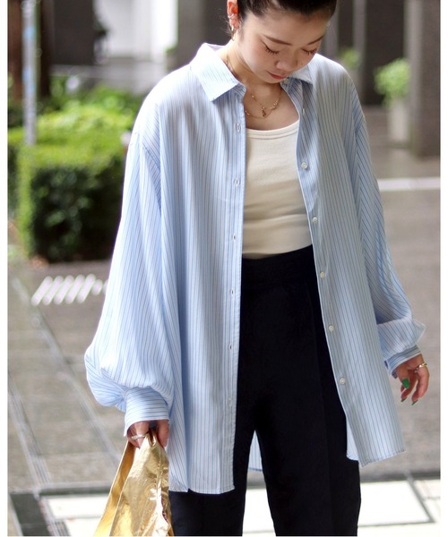 JOINT WORKS（ジョイントワークス）の「J-キュプラストライプシャツ（シャツ/ブラウス・レディース・ベージュ/ピンク/サックスブルー・FREE）」の2枚目の写真