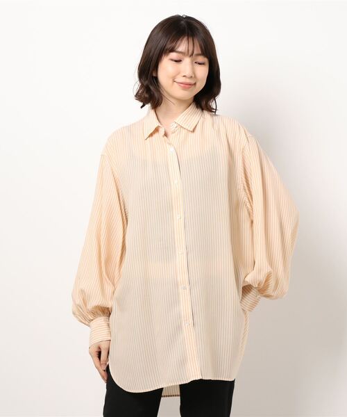 JOINT WORKS（ジョイントワークス）の「J-キュプラストライプシャツ（シャツ/ブラウス・レディース・ベージュ/ピンク/サックスブルー・FREE）」の12枚目の写真