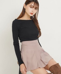 ボートネック長袖リブトップス