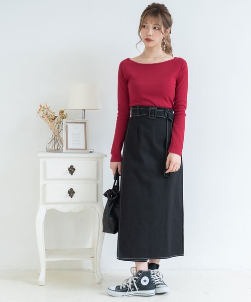 Newlyme（ニューリーミー）の「ボートネック長袖リブトップス（Tシャツ/カットソー・レディース・ホワイト/ブラック/ベージュ/ボルドー・MEDIUM/LARGE/X-LARGE/XX-LARGE）」の13枚目の写真