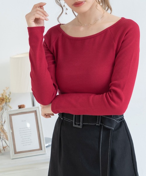 Newlyme（ニューリーミー）の「ボートネック長袖リブトップス（Tシャツ/カットソー・レディース・ホワイト/ブラック/ベージュ/ボルドー・MEDIUM/LARGE/X-LARGE/XX-LARGE）」の11枚目の写真