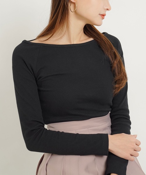 Newlyme（ニューリーミー）の「ボートネック長袖リブトップス（Tシャツ/カットソー・レディース・ホワイト/ブラック/ベージュ/ボルドー・MEDIUM/LARGE/X-LARGE/XX-LARGE）」の18枚目の写真