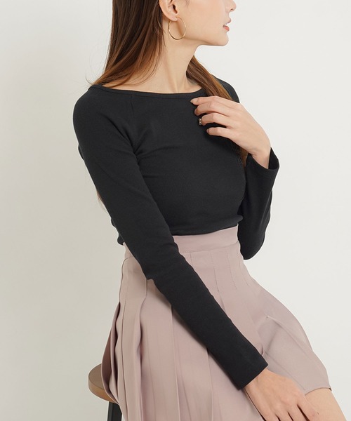 Newlyme（ニューリーミー）の「ボートネック長袖リブトップス（Tシャツ/カットソー・レディース・ホワイト/ブラック/ベージュ/ボルドー・MEDIUM/LARGE/X-LARGE/XX-LARGE）」の17枚目の写真