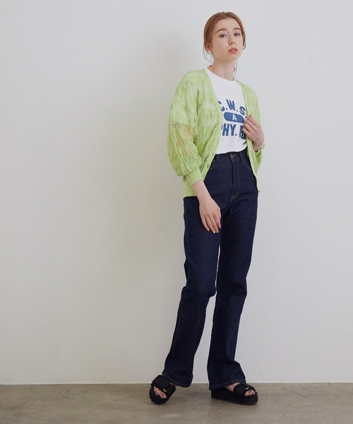 MADEMOISELLE ROPE'（マドモアゼル ロペ）の「透かし編みレーシーカーディガン（カーディガン/ボレロ・レディース・グレー/ライトグリーン・38）」の14枚目の写真