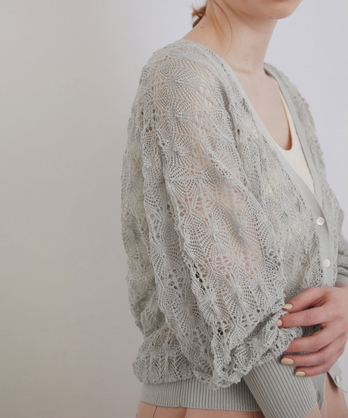 MADEMOISELLE ROPE'（マドモアゼル ロペ）の「透かし編みレーシーカーディガン（カーディガン/ボレロ・レディース・グレー/ライトグリーン・38）」の8枚目の写真