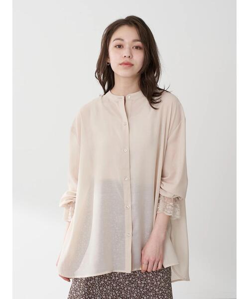 earth music&ecology（アースミュージックアンドエコロジー）の「袖レースシアーチュニック ＊（Tシャツ/カットソー・レディース・ベージュ/サックスブルー/ミント/ブラウン・FREE）」の6枚目の写真